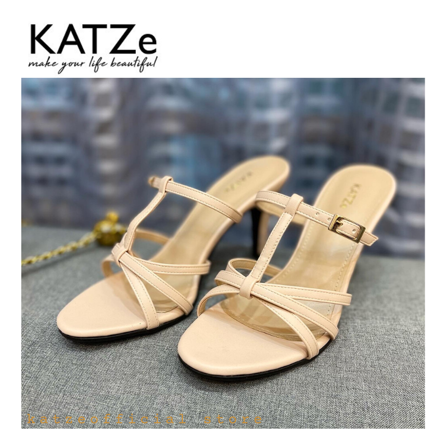2404 KATZe Strappy Slipper Heels | Handmade | Black | Beige | White