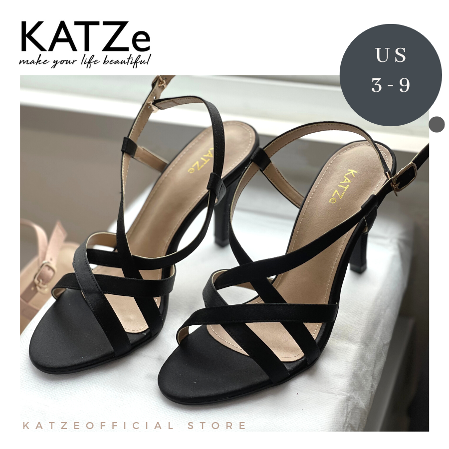 1145 KATZe Double Straps Slingback Heels (Black/Apricot)