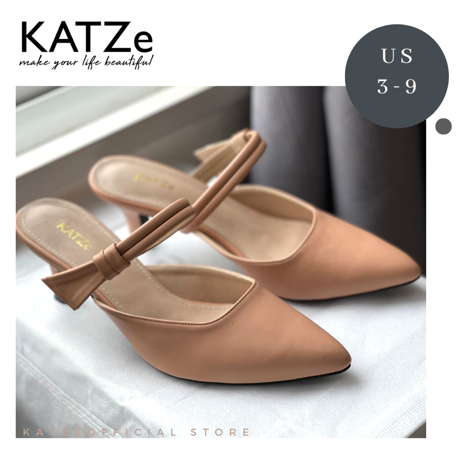 2039 KATZe Side Ribbon Cover Toe Heels (Black/Nude)