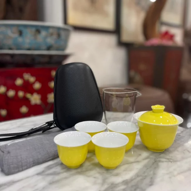 玻璃陶瓷旅行茶具套装   Glass Ceramic Travel Tea Set Covered Bowl Tea Cup