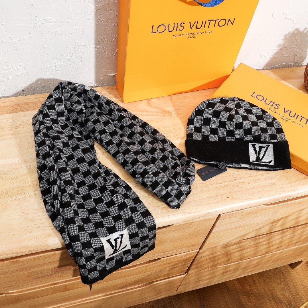 【Lv】今年秋冬イタリア、ミラノキャットウォーク、スカーフ、帽子セットカウンターエディション（男女兼用）