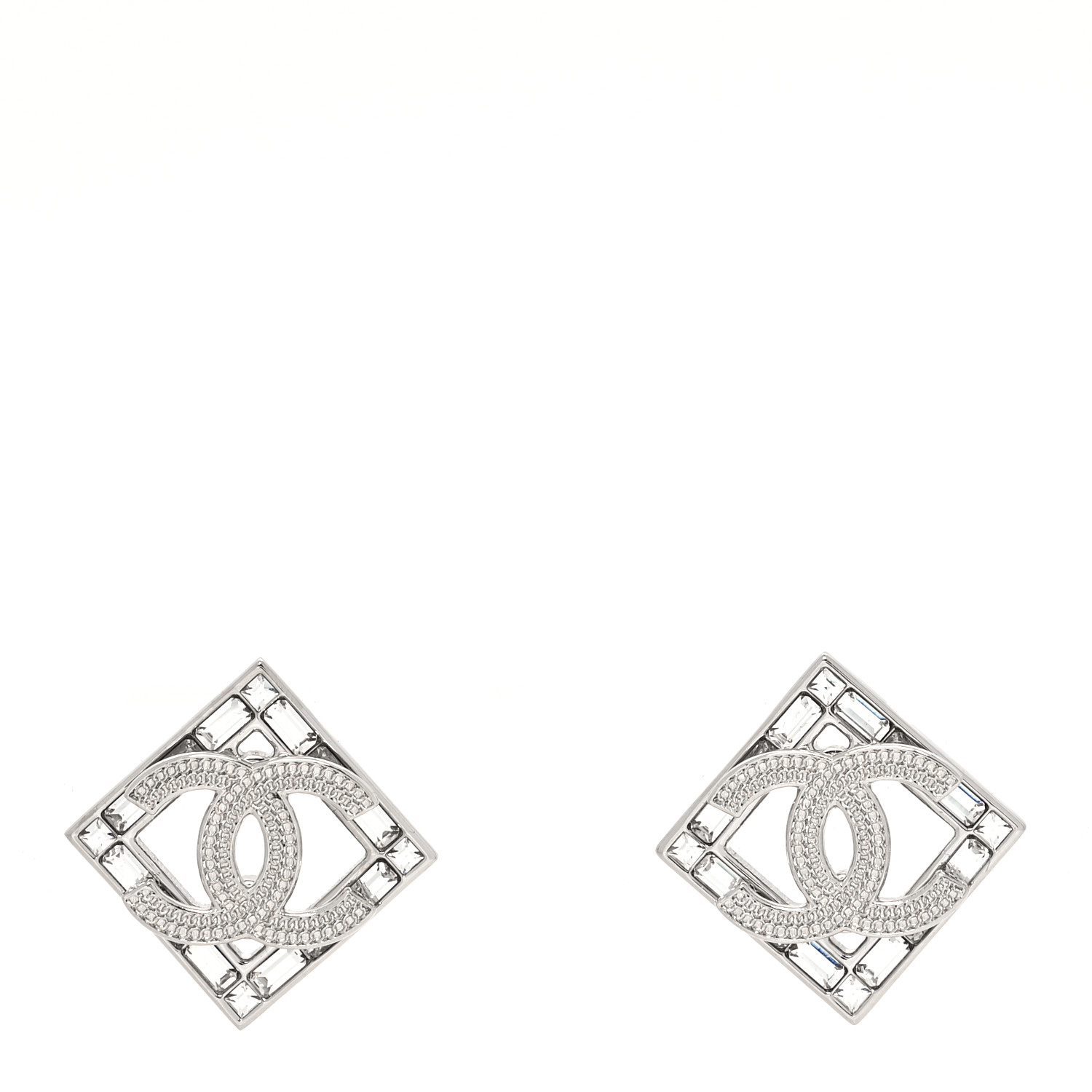Chanel Baguette Crystal Chain CC Earrings Silver image 1 of 4