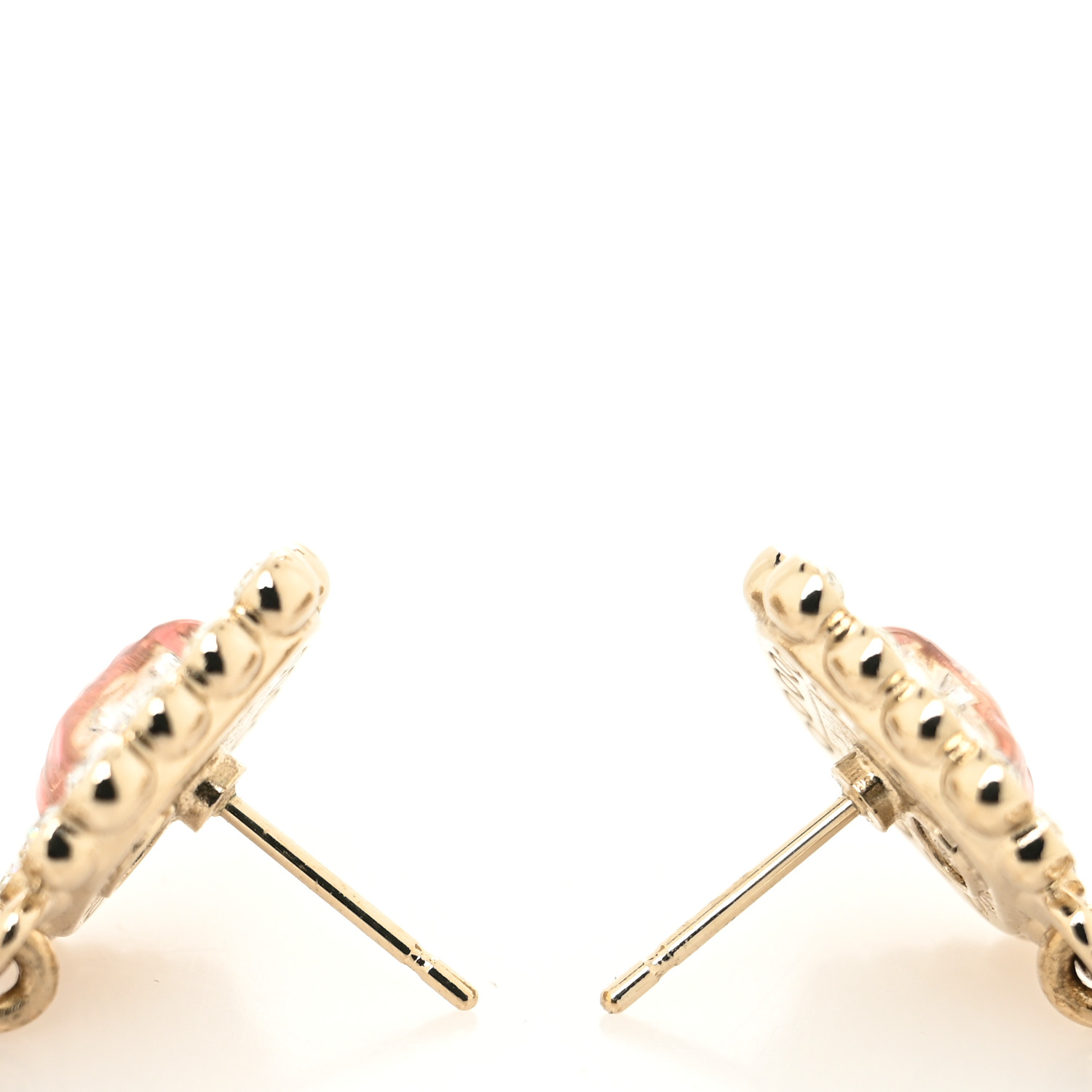 Chanel Metal Square Crystal Pearl CC Drop Earrings Pink Gold image 3 of 4