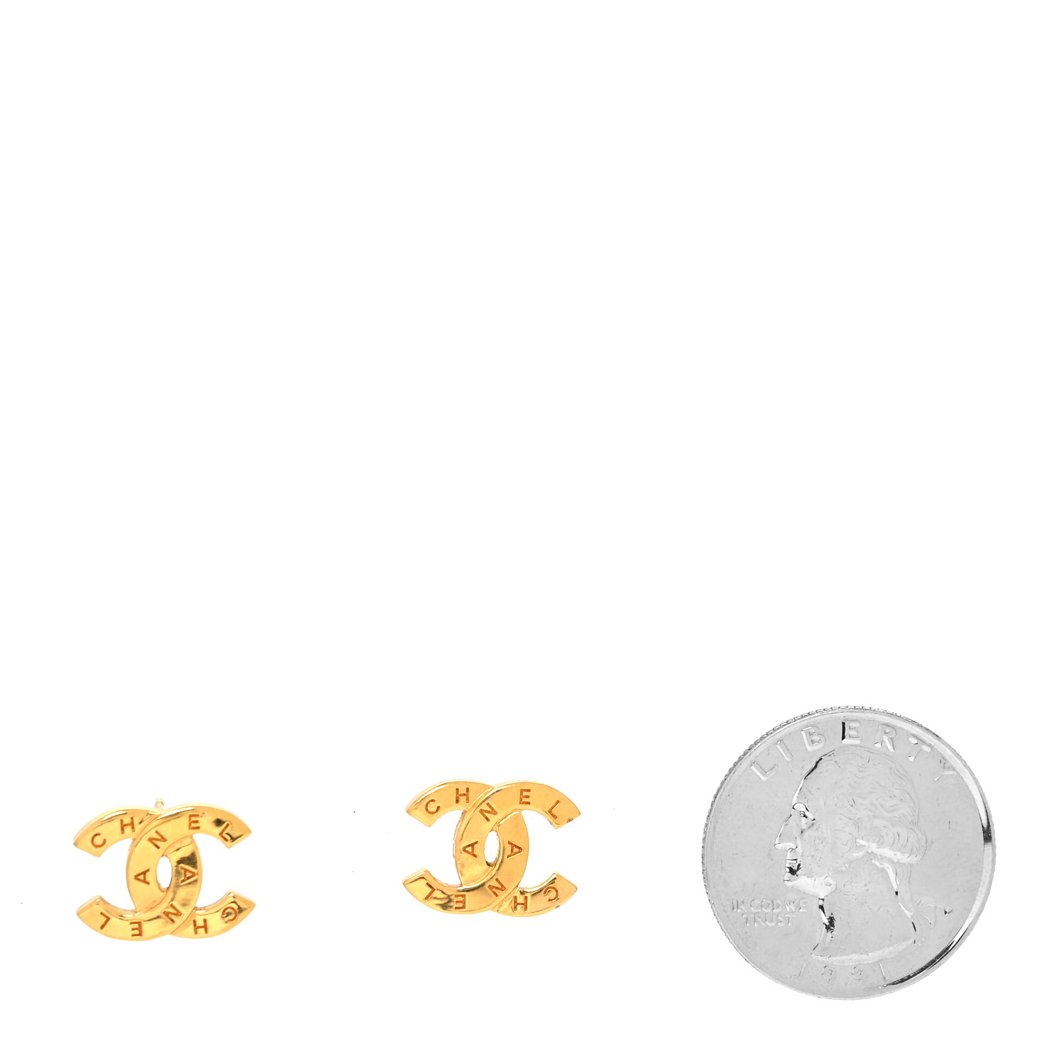 Chanel Metal CC Paris Button Stud Earrings Gold image 2 of 4