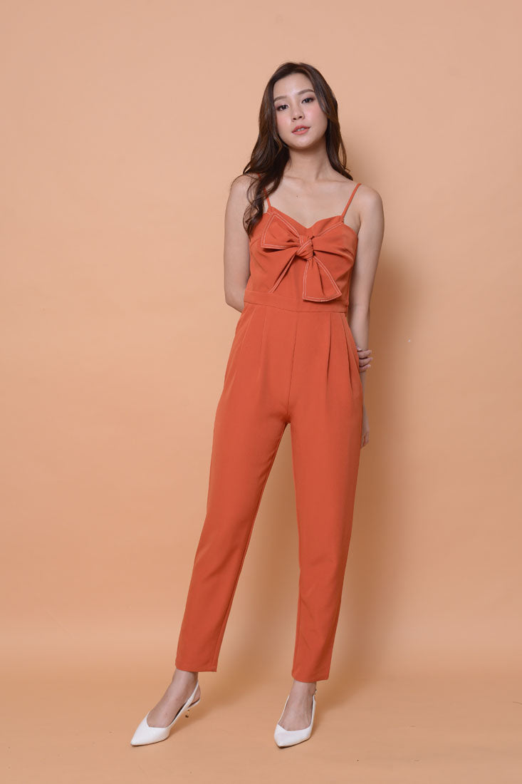 Collections-Ribbon tier jumpsuit in orange