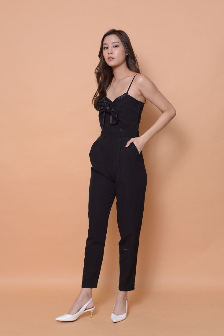 Collections-Ribbon tier jumpsuit in black