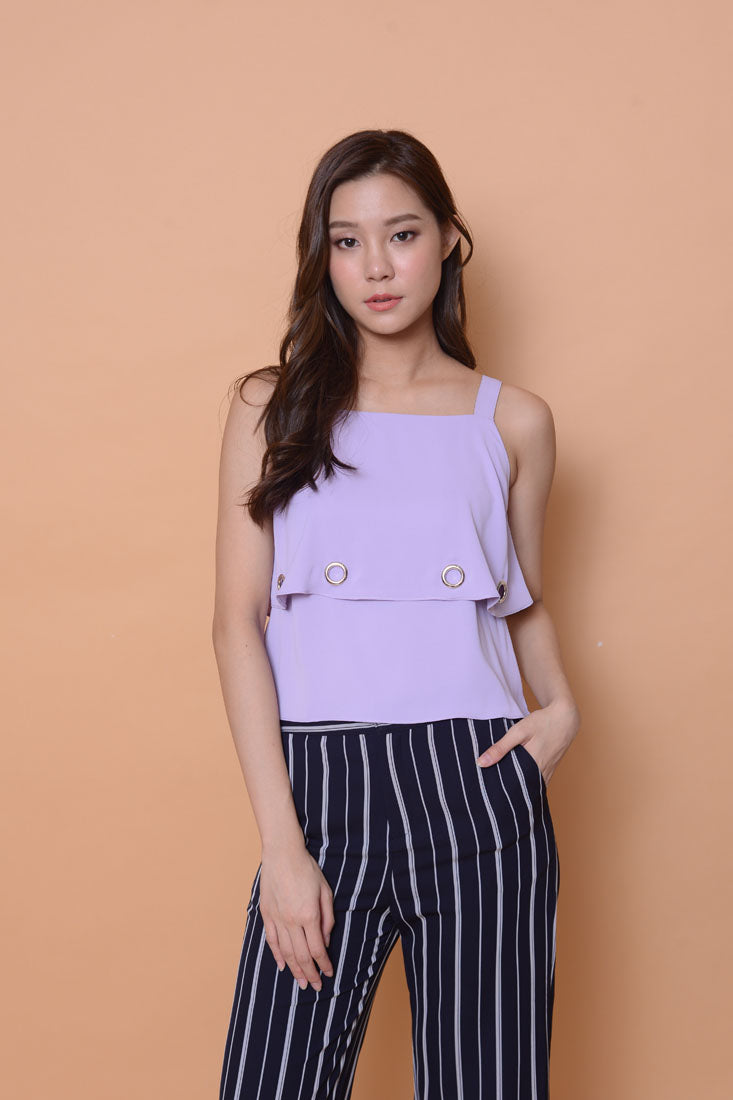 Casual-2 Layer eyelet top in purple