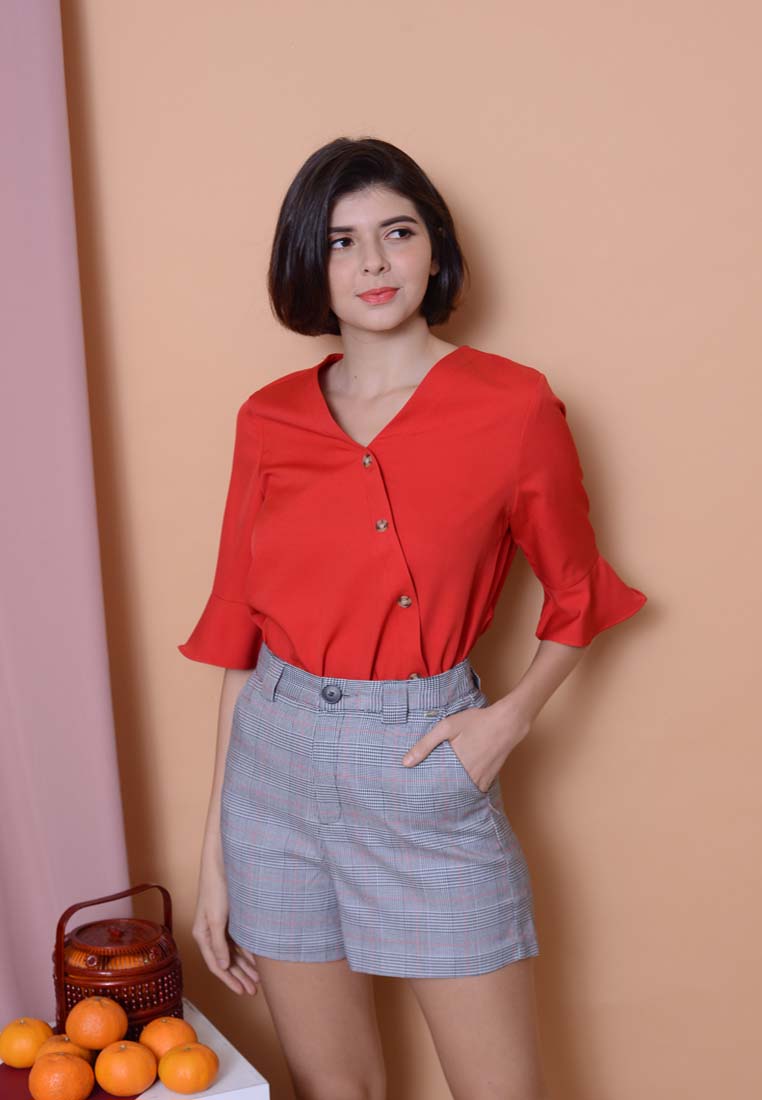 【LYDEN】 Slant Button Top in Red