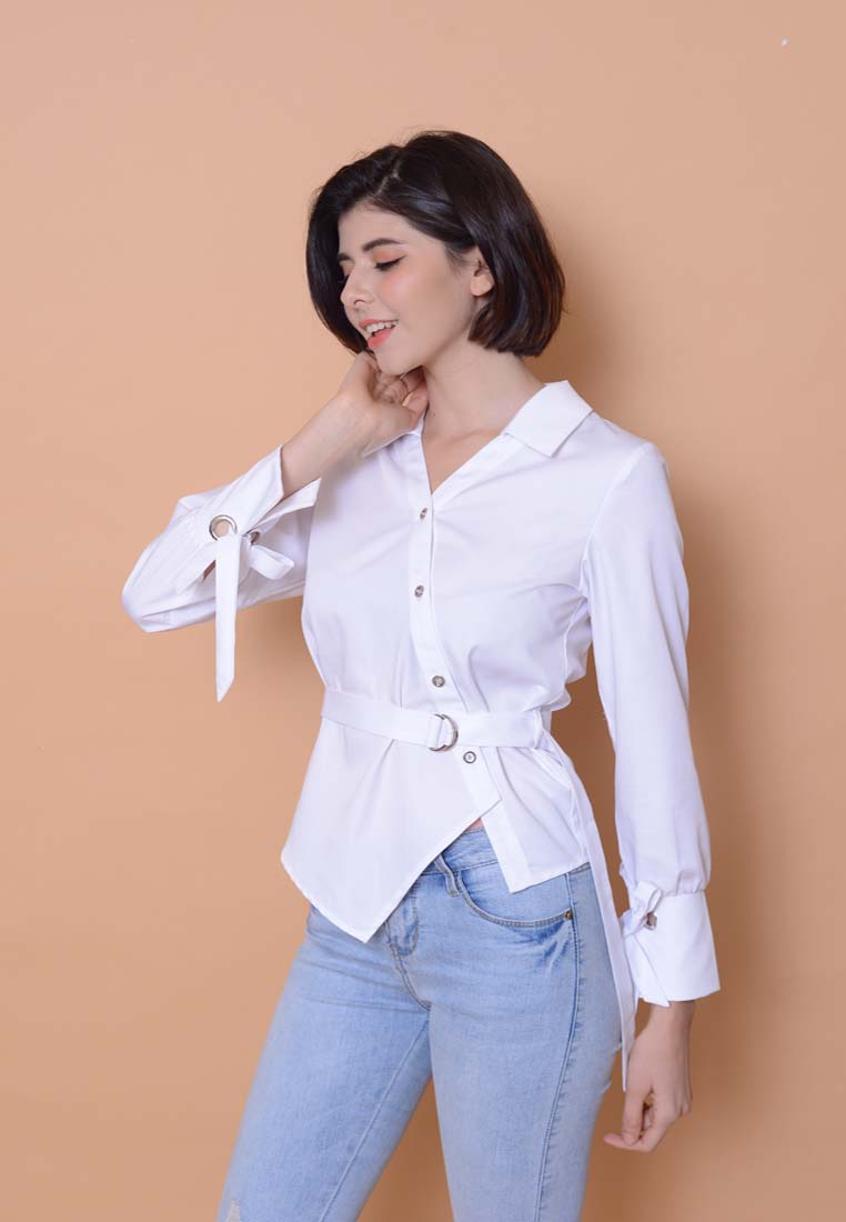 Collection –Slant Button Shirt in White
