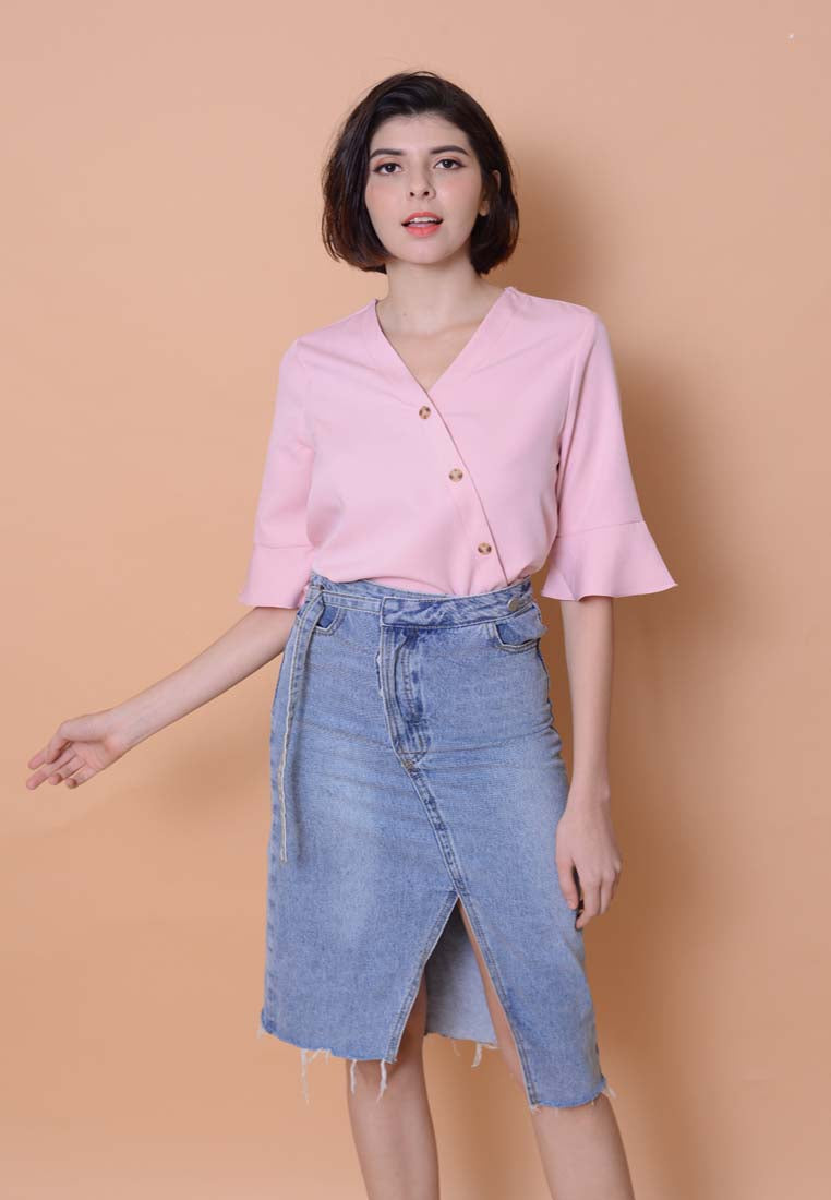 【LYDEN】Slant Button Top in Pink