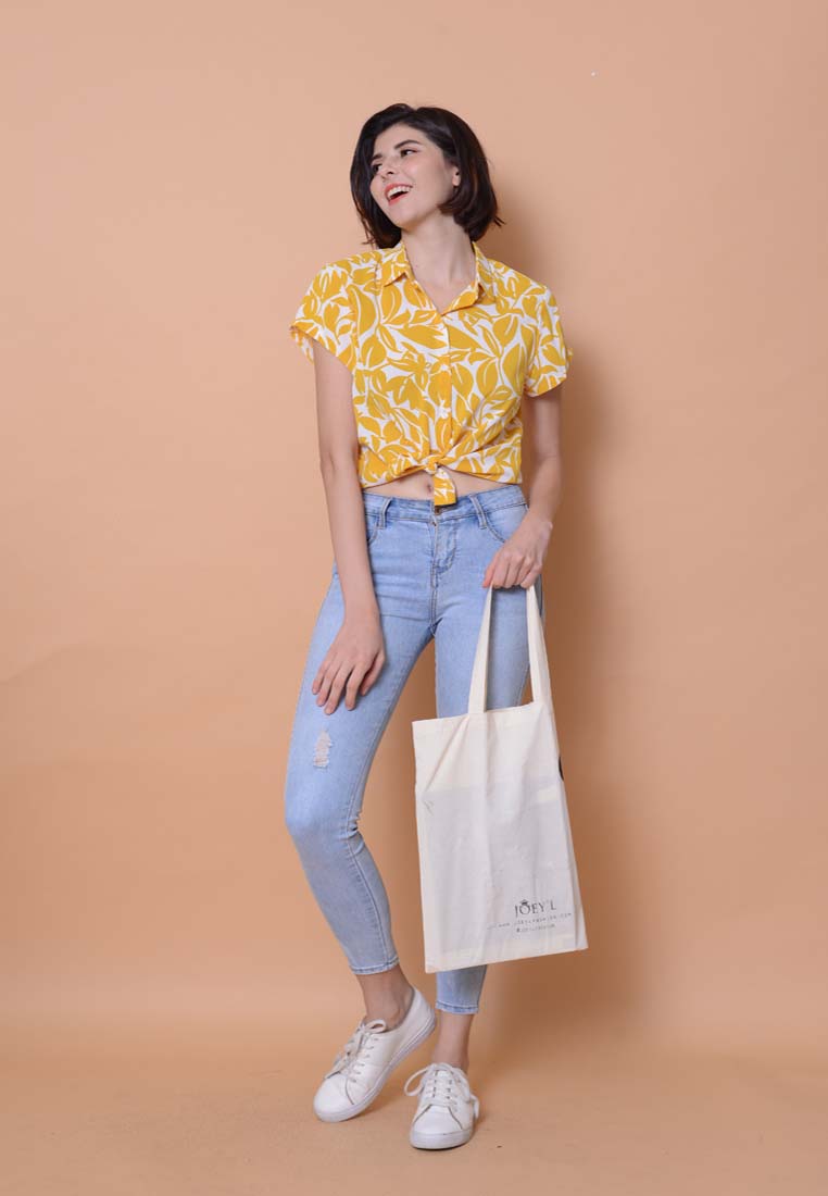 【LYDEN】Floral Print Top in Mustard