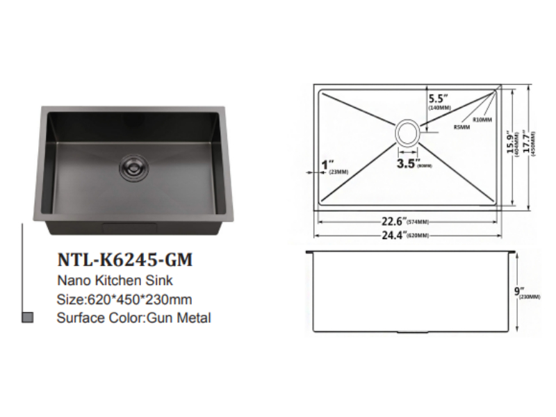NTL K6245-GM Handmade Kitchen Sink