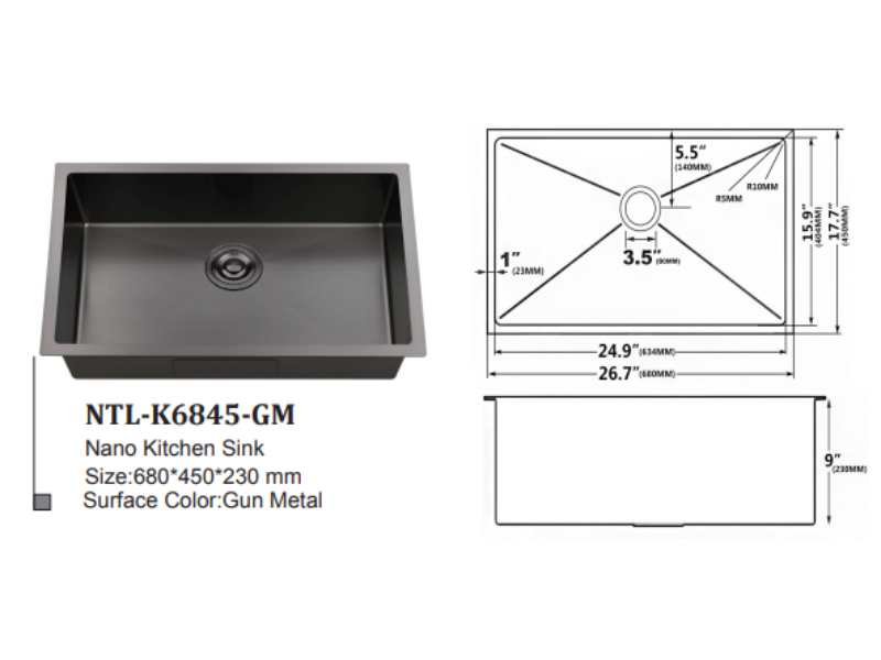 NTL K6245-GM Handmade Kitchen Sink