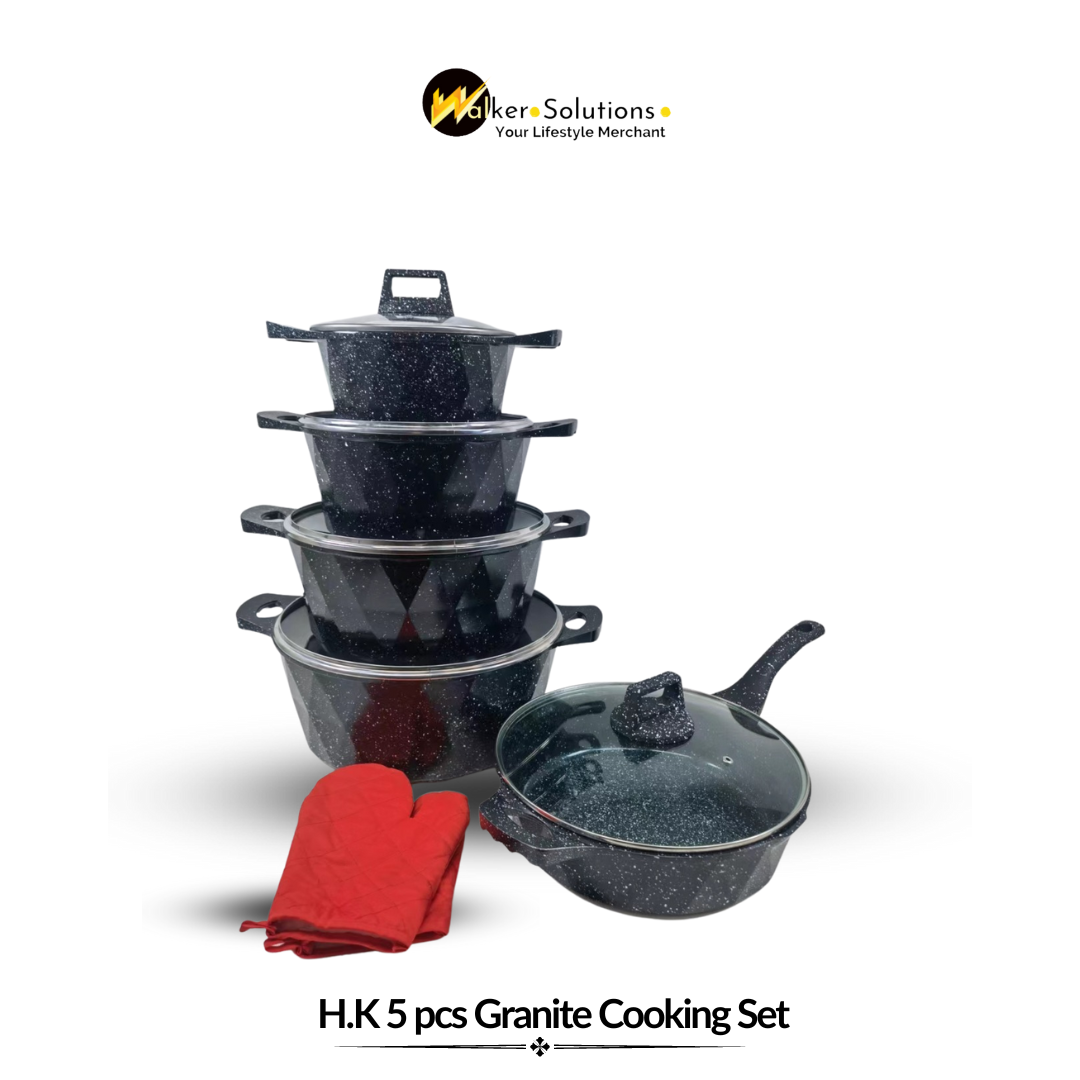 H.K 5 PCS Granite Cooking Set with Lid 20 -32 cm (High Quality)
