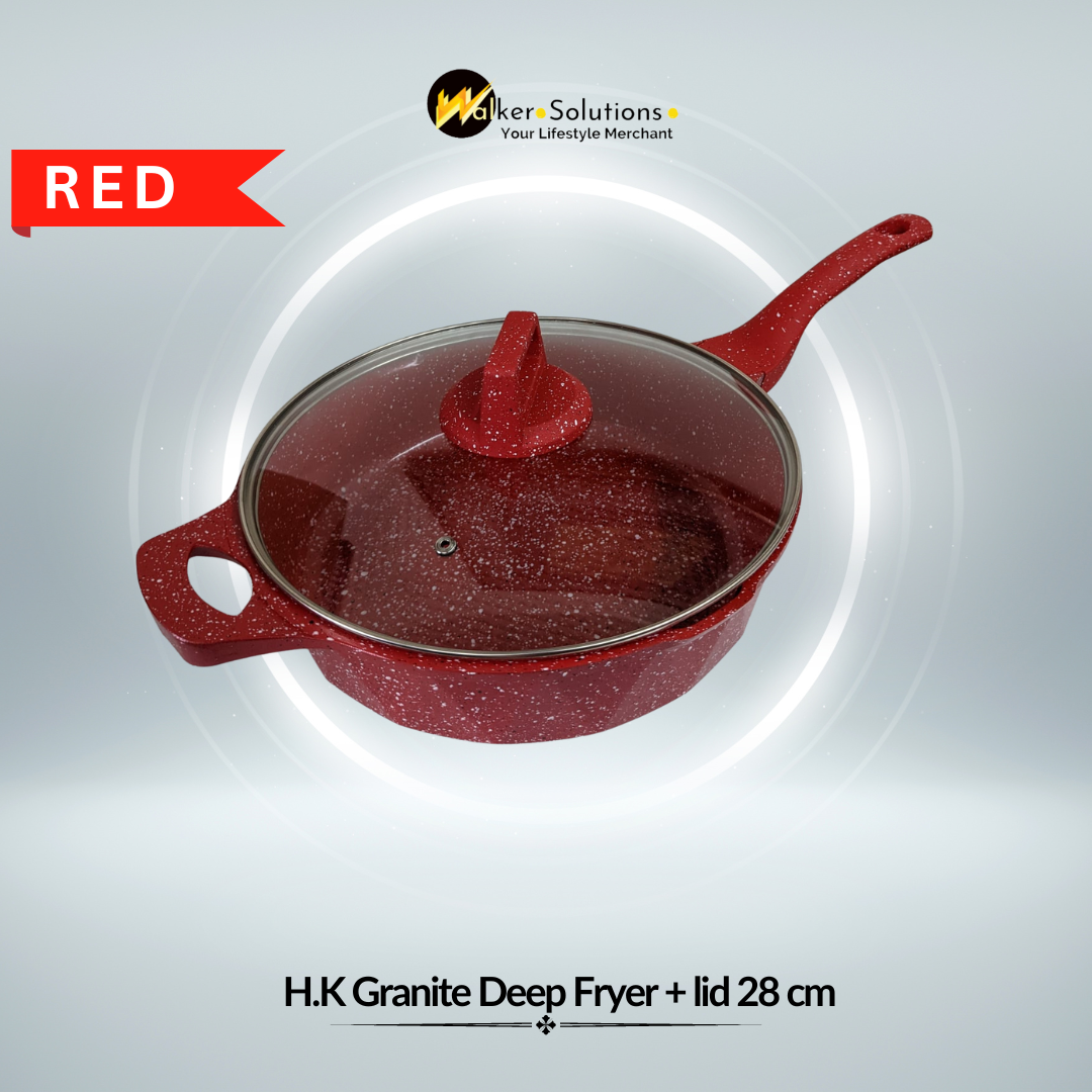(Red) H.K Granite Cooking Pot and Deep Frying Pan with Lid 20 -32 cm (High Quality) - Available Separately