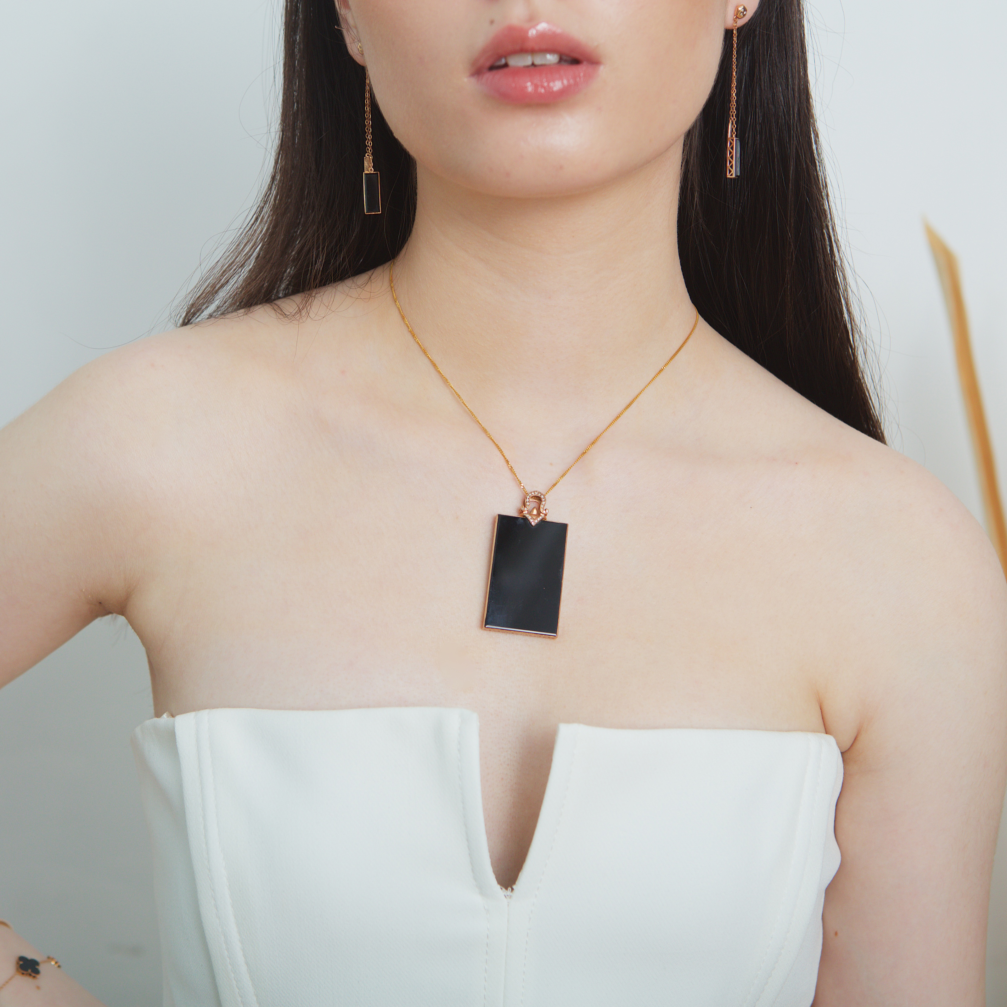 18K Rose Gold Trapezium Omphacite Pendant  (PJA00288)