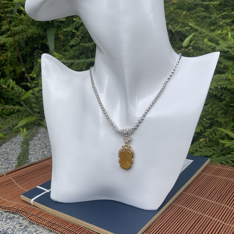 Yellow Orangey Jadeite Leaf Two Designs -  Ring and Pendant (PJA00039)