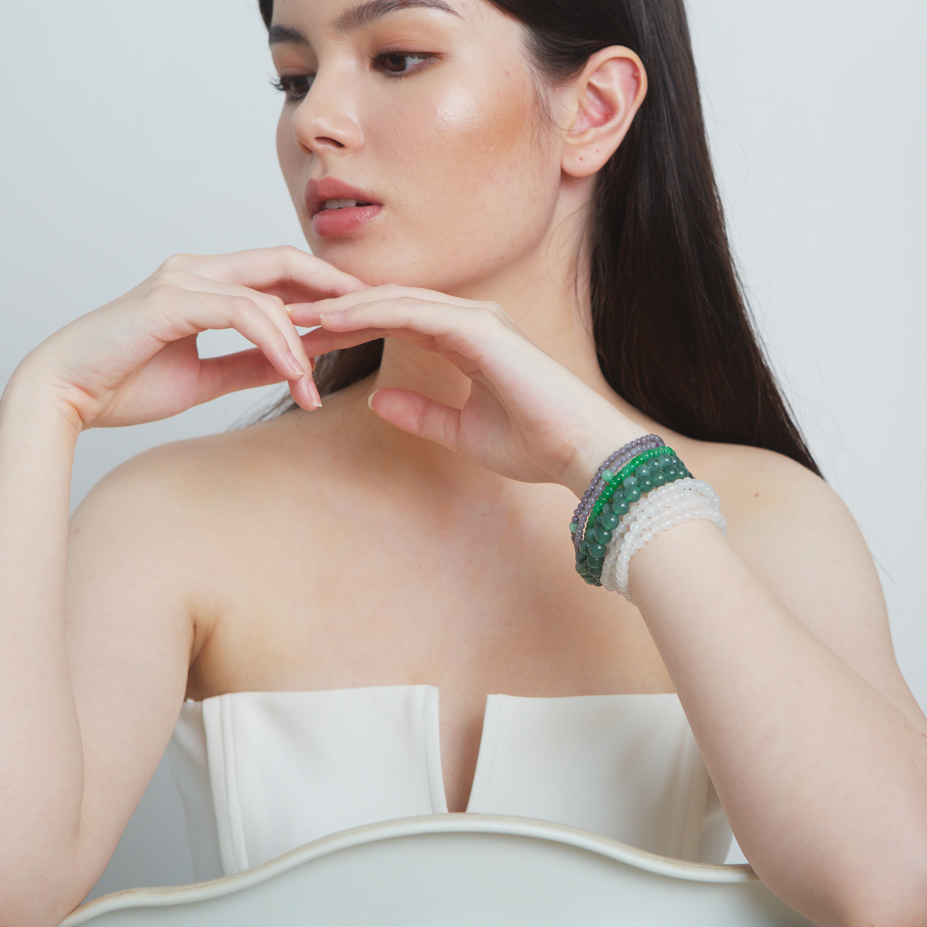 Icy White Jadeite Beads Bracelet or Necklace (PJA00168)