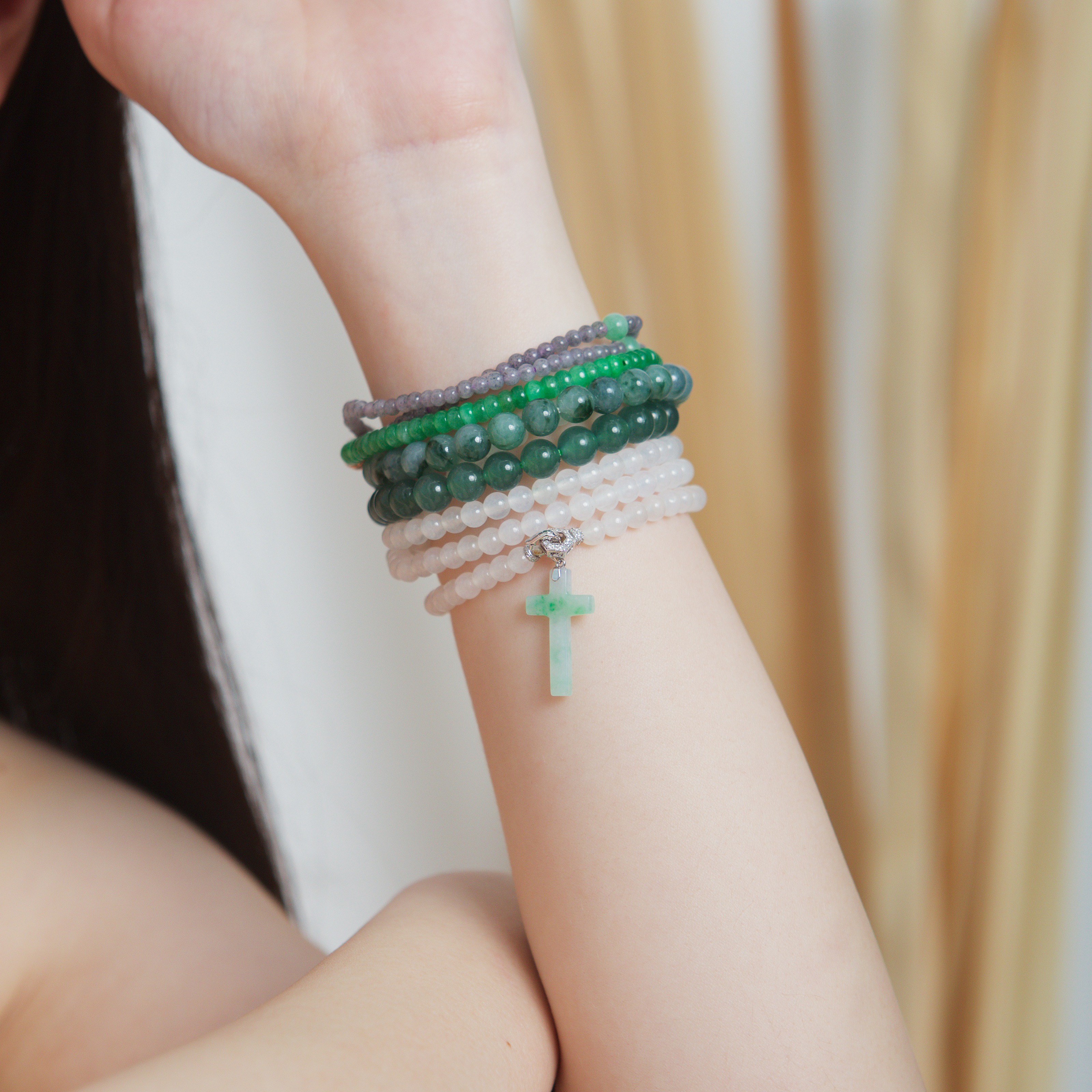 Icy White Jadeite Beads Bracelet or Necklace (PJA00168)