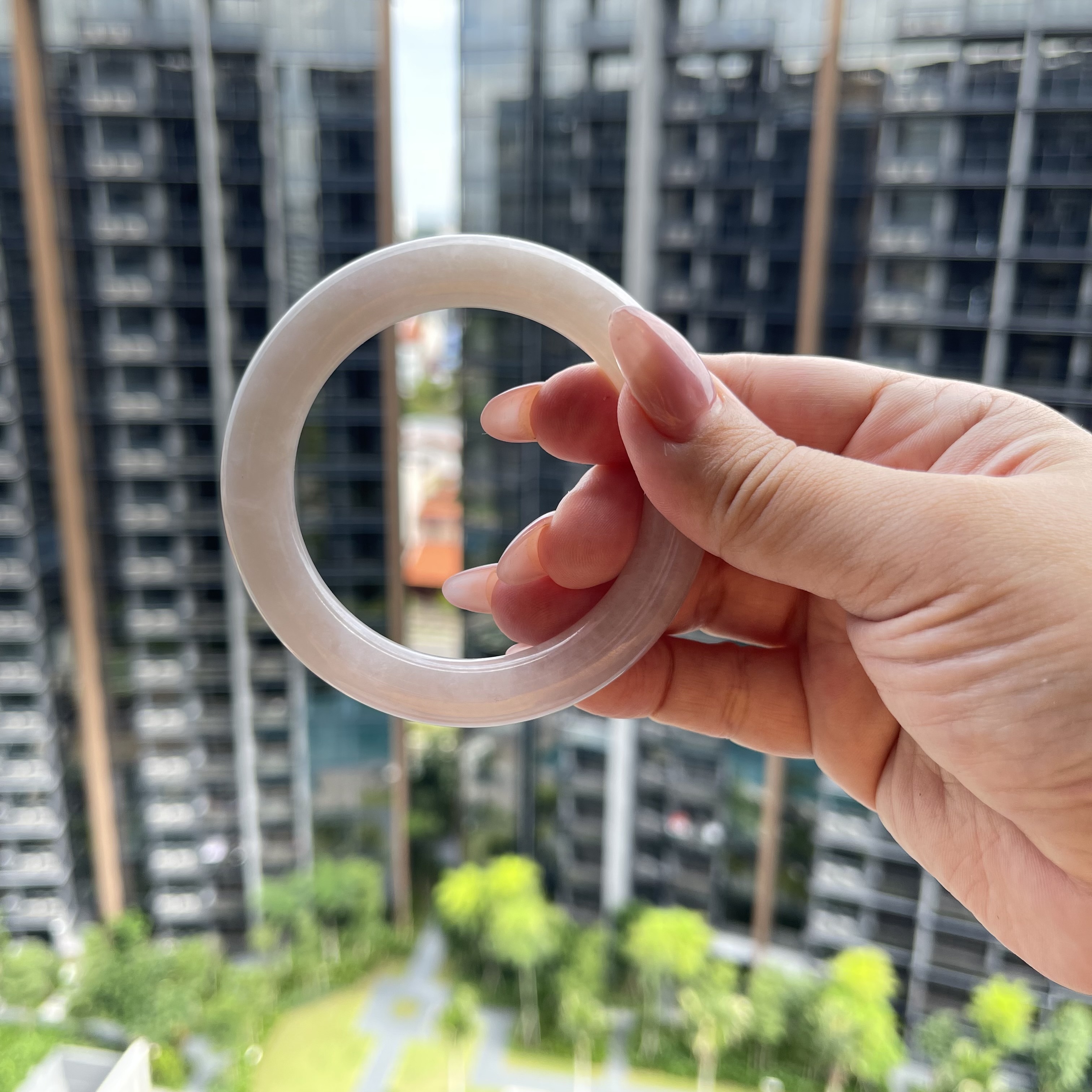Icy Translucent Light Pink Round Bangle (PJA00072)