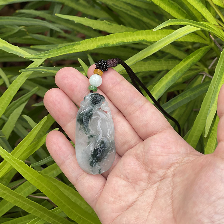 Double Carved Koi Fish Jade Pendant (PJA00010)