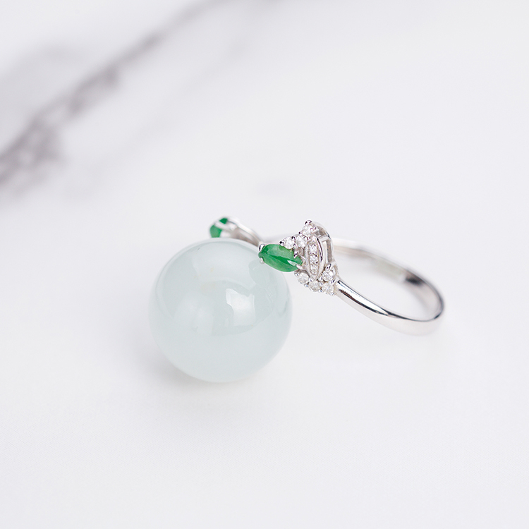 Icy White Jadeite Bead Ring (PJA00120)