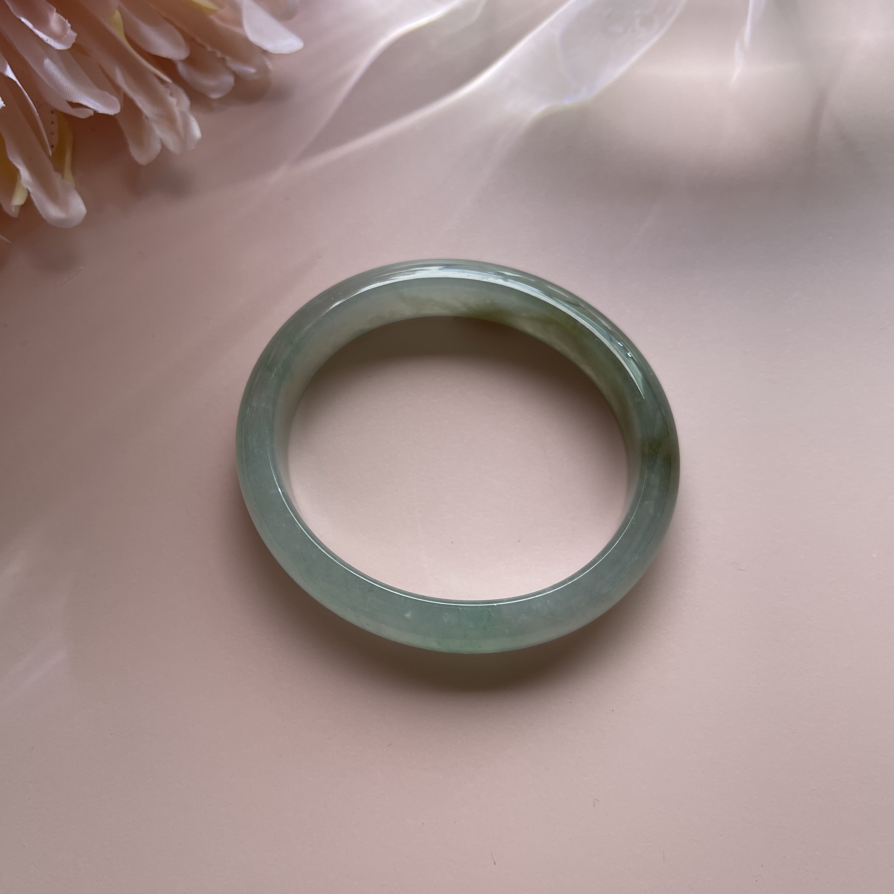 Icy Translucent Bluish Green with Olive Green Floating Flower Bangle (PJA00104)