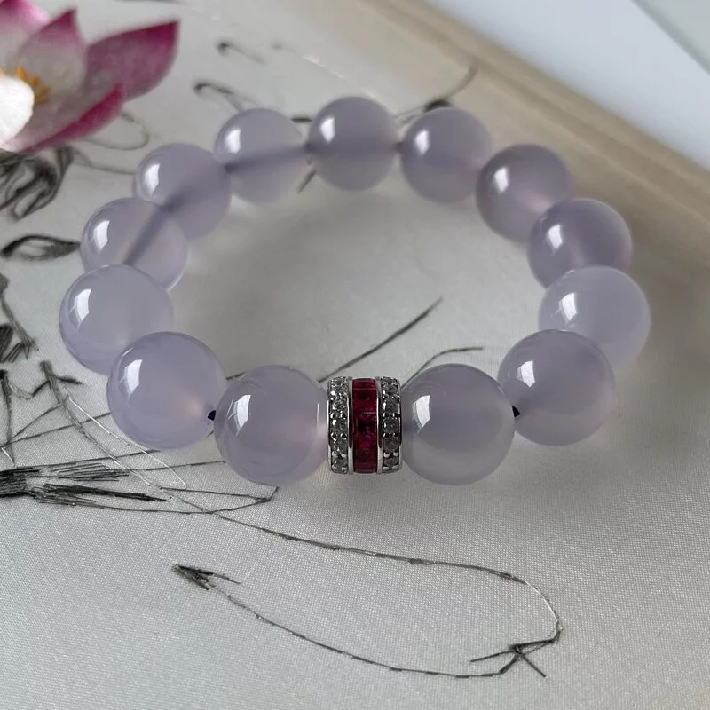 Natural Untreated Pale Lavender Chalcedony Bracelet (PCH00012)