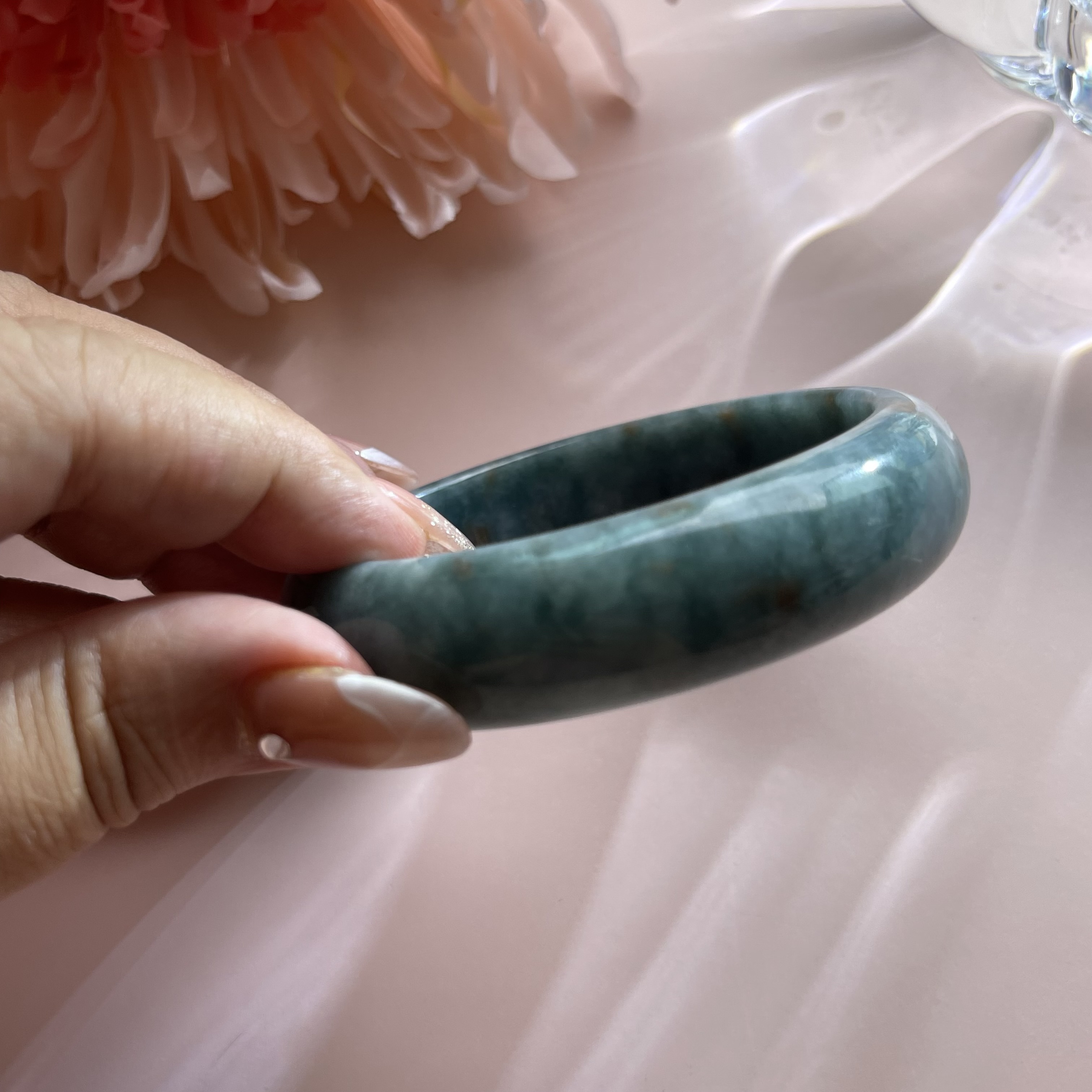 Creamy Bluish Green with Red Florals Bangle (PJA00112)