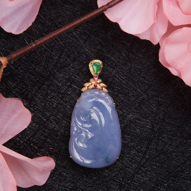 18K Rosegold Violet Ruyi 如意 Jadeite Pendant (PJA00037)