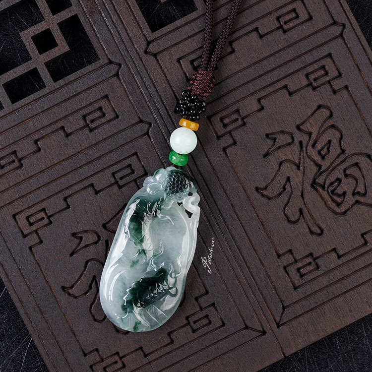 Double Carved Koi Fish Jade Pendant (PJA00010)