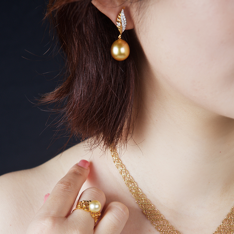 15mm Golden Drop South Sea Pearl Earrings (PPE00011)