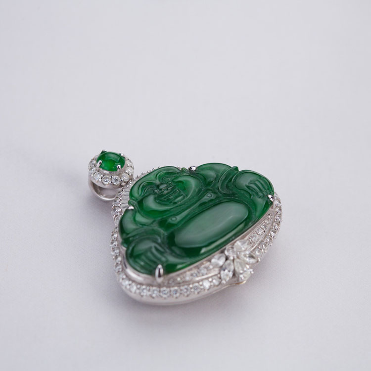 Imperial Green Jadeite Laughing Buddha Pendant (PJA00021)
