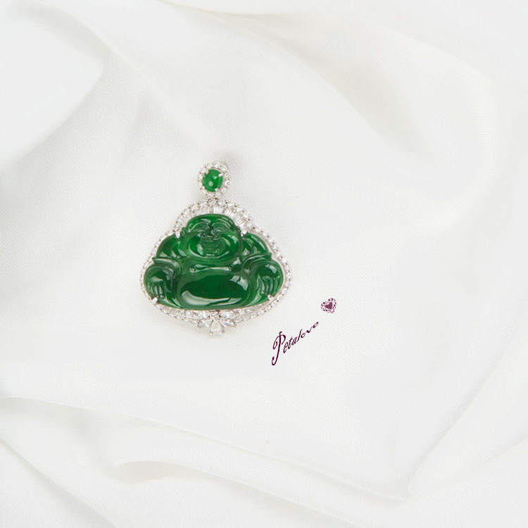 Imperial Green Jadeite Laughing Buddha Pendant (PJA00021)