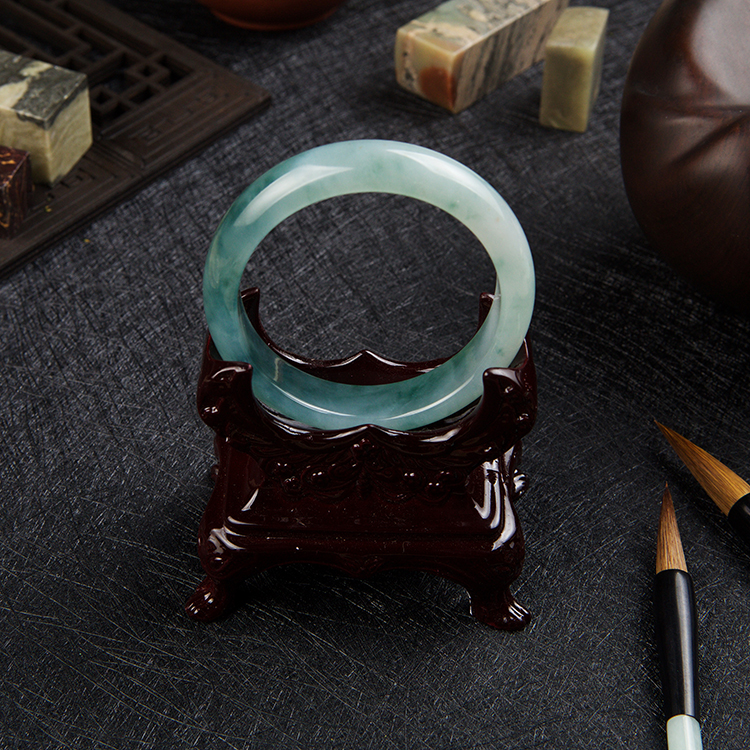 Green Jadeite Bangle With Floating Flowers (PJA00040)