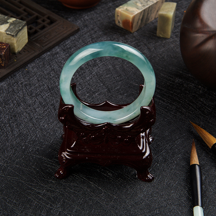 Green Jadeite Bangle With Floating Flowers (PJA00040)