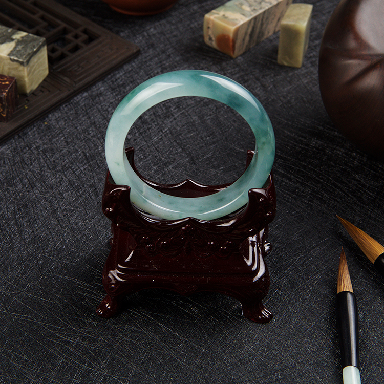 Green Jadeite Bangle With Floating Flowers (PJA00040)