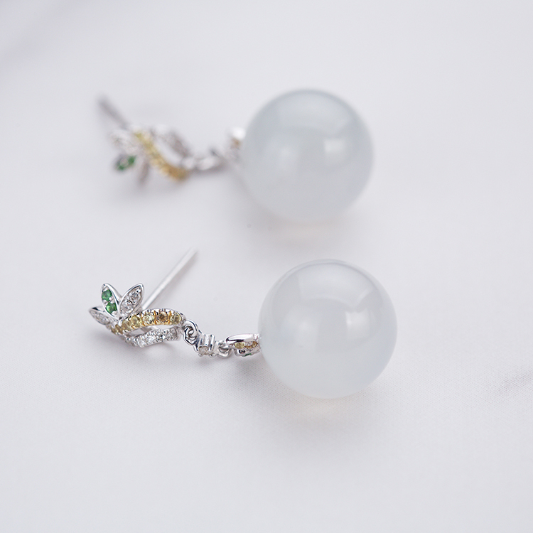 Icy White Jadeite Beads Drop Earrings (PJA00032)