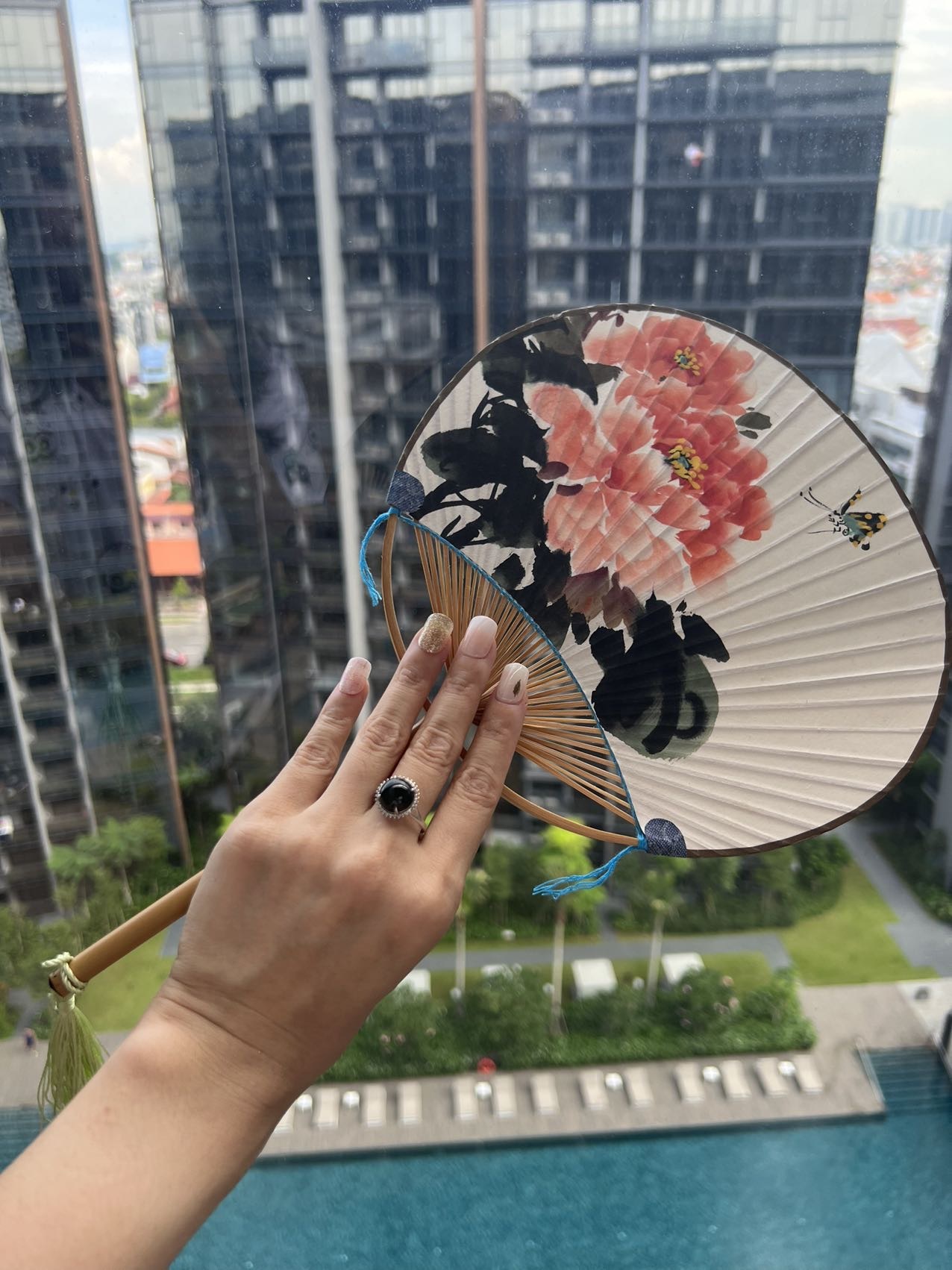 18K White Gold Omphacite Cabochon Ring (PJA00082)