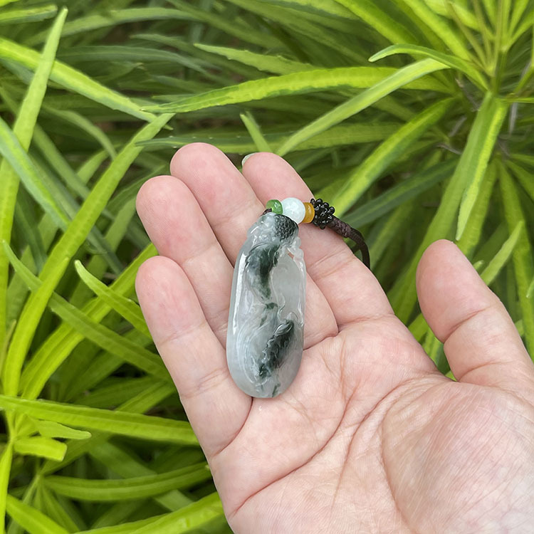 Double Carved Koi Fish Jade Pendant (PJA00010)