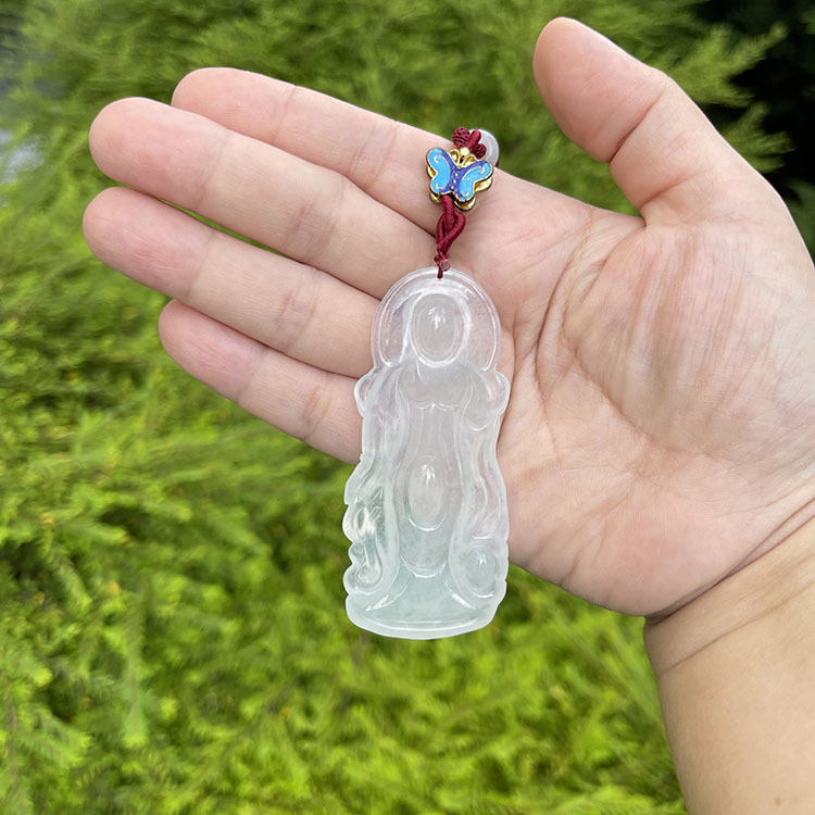 Big Size Icy Jadeite Standing Guan Yin Pendant (PJA00008)