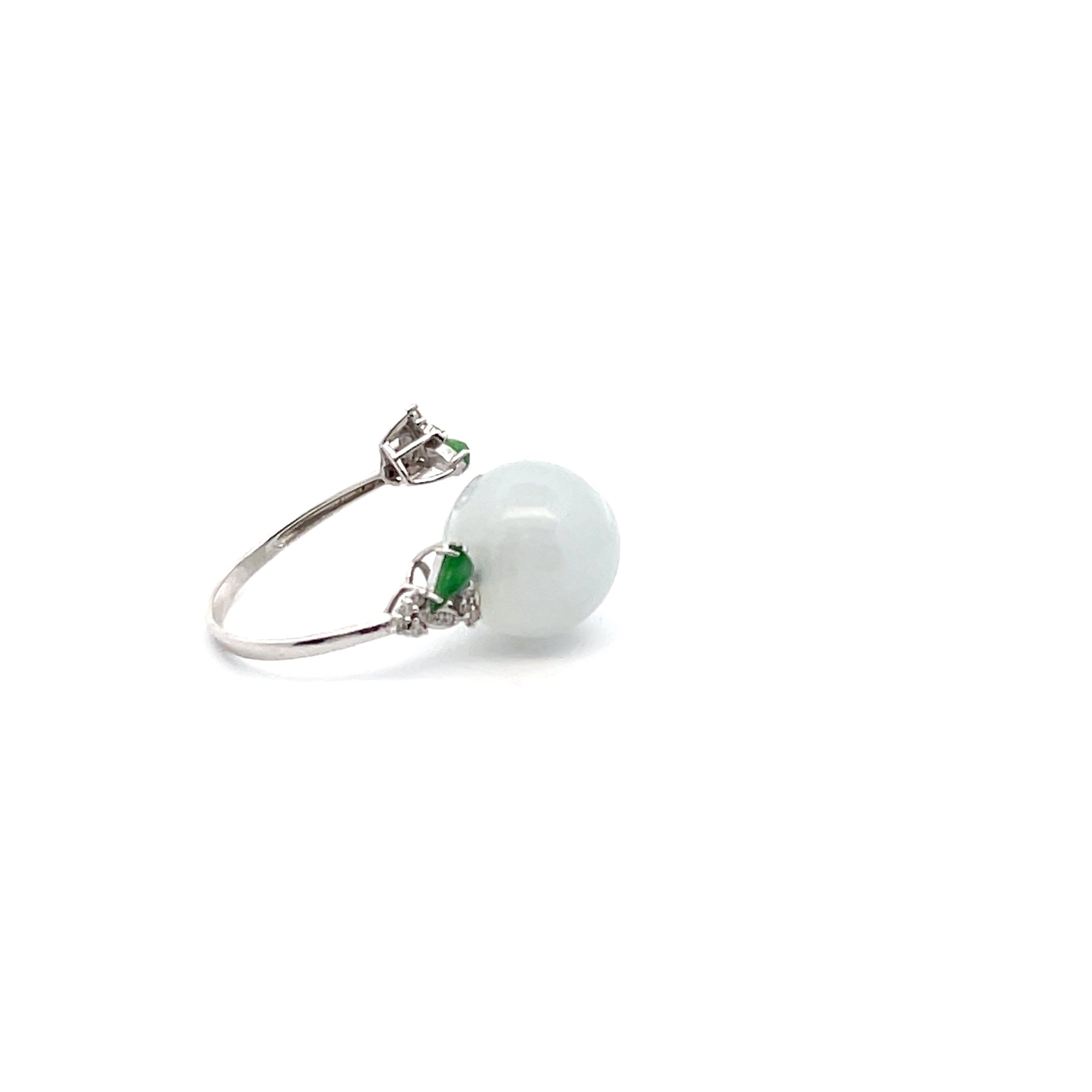 Icy White Jadeite Bead Ring (PJA00120)
