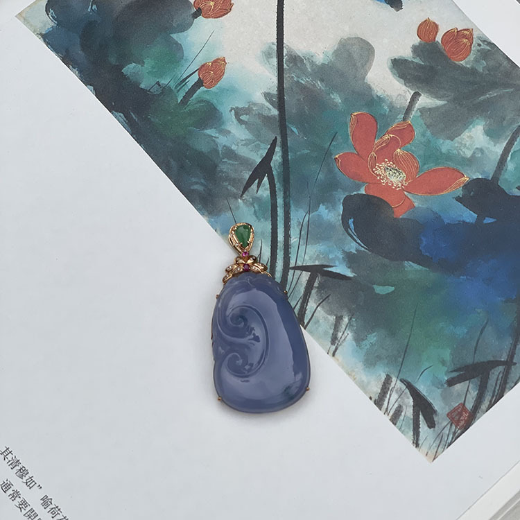18K Rosegold Violet Ruyi 如意 Jadeite Pendant (PJA00037)