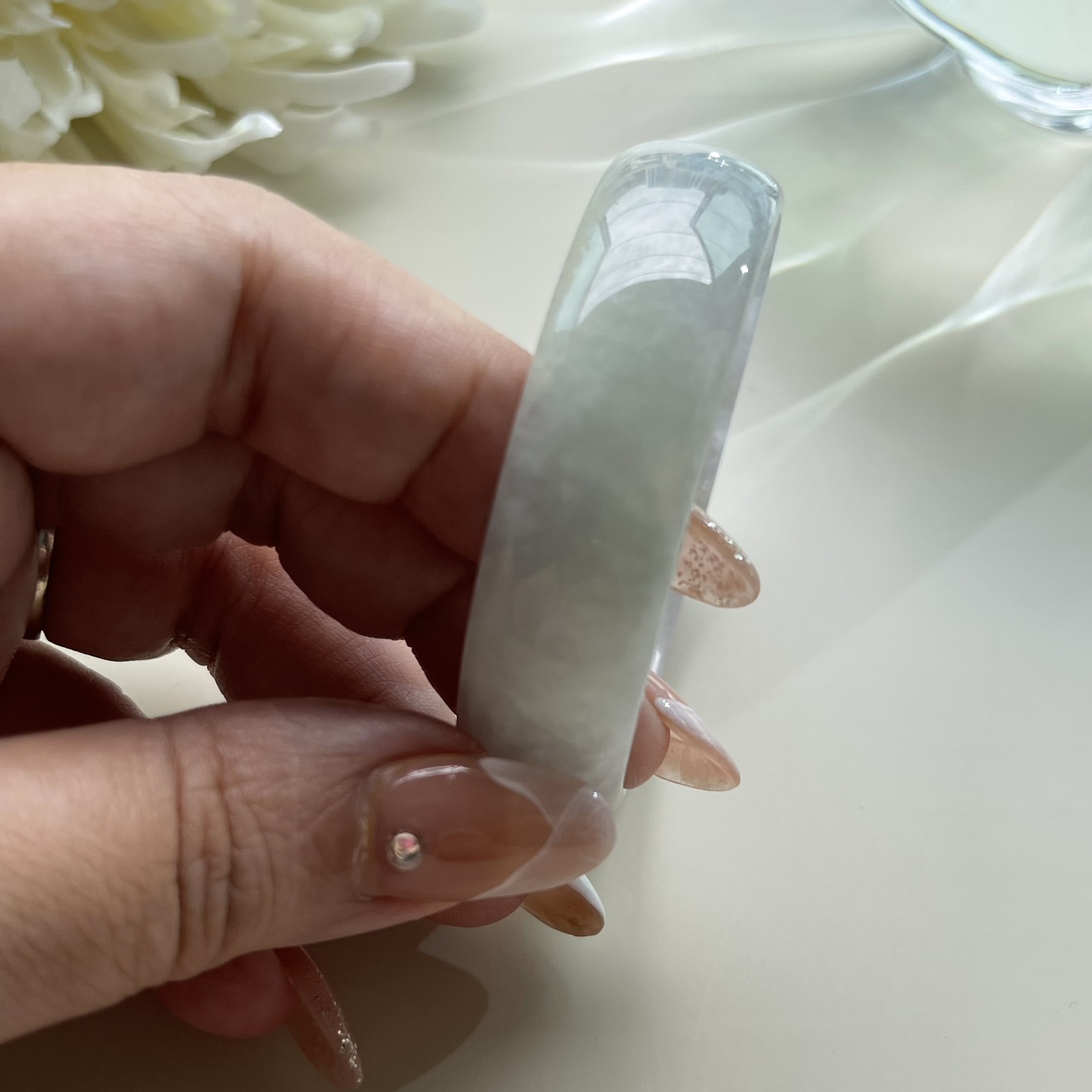 Faint Green Greyish to Faint Lavender Child Jadeite Bangle (PJA00113)