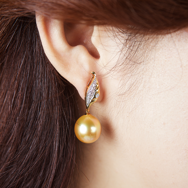 15mm Golden Drop South Sea Pearl Earrings (PPE00011)