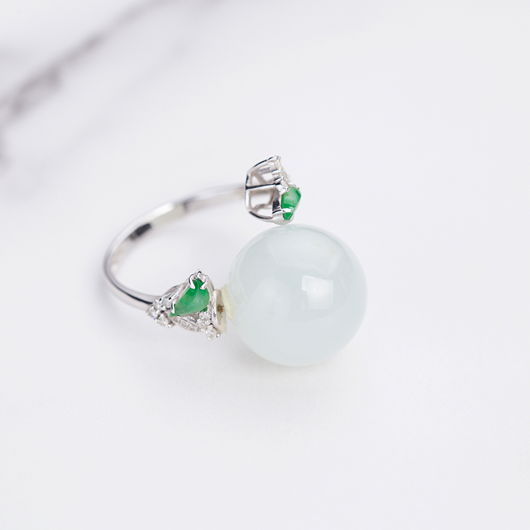 Icy White Jadeite Bead Ring (PJA00120)
