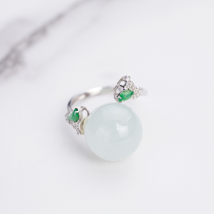 Icy White Jadeite Bead Ring (PJA00120)