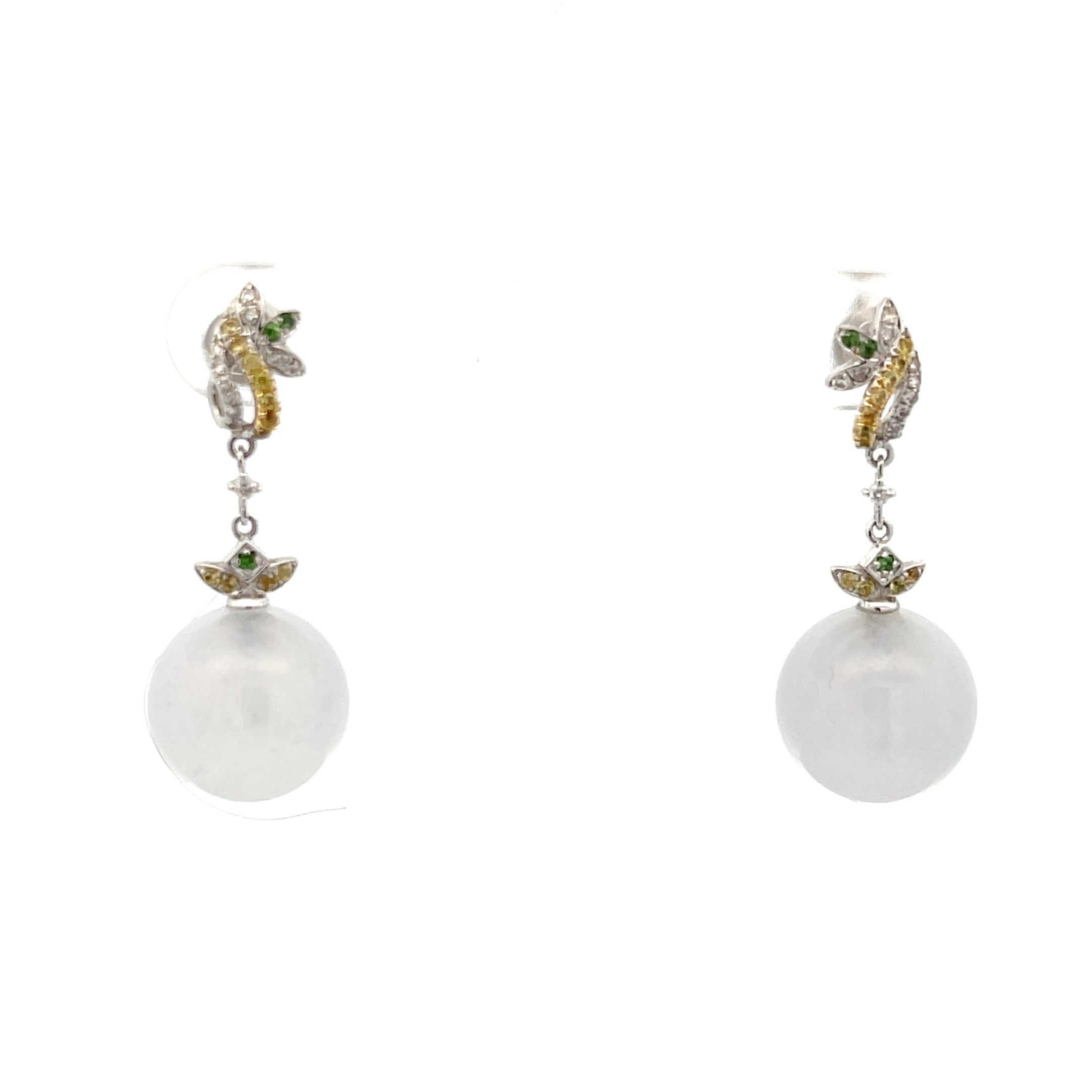 Icy White Jadeite Beads Drop Earrings (PJA00032)