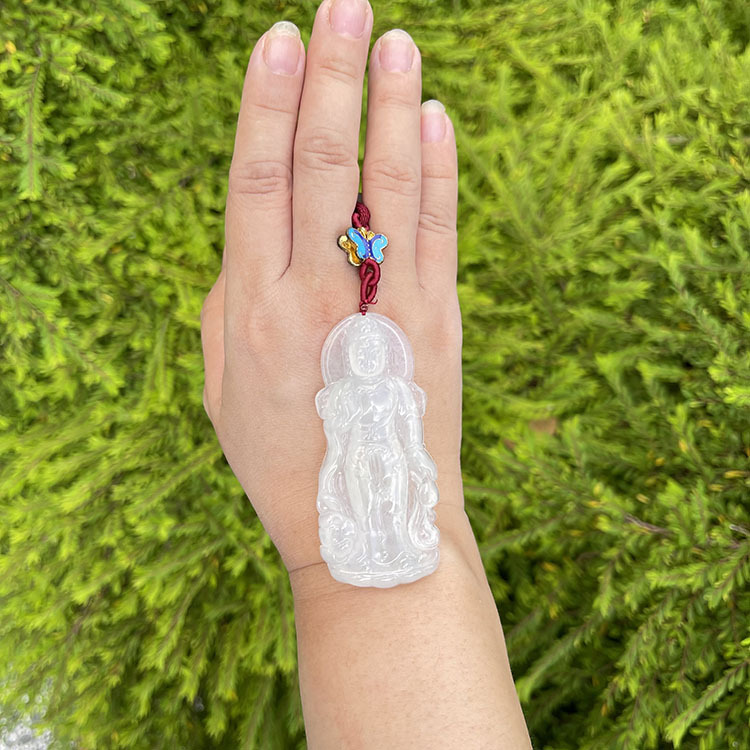 Big Size Icy Jadeite Standing Guan Yin Pendant (PJA00008)