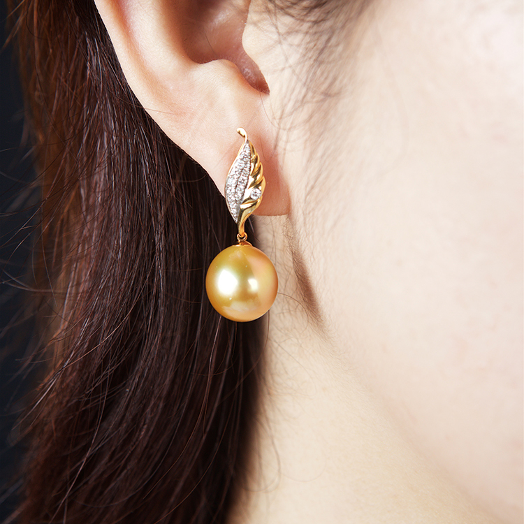 15mm Golden Drop South Sea Pearl Earrings (PPE00011)